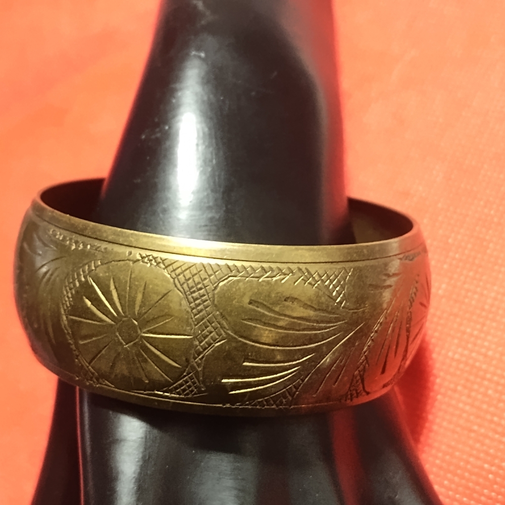 Vintage Mid-century Etched Wide Bangle Bracelet